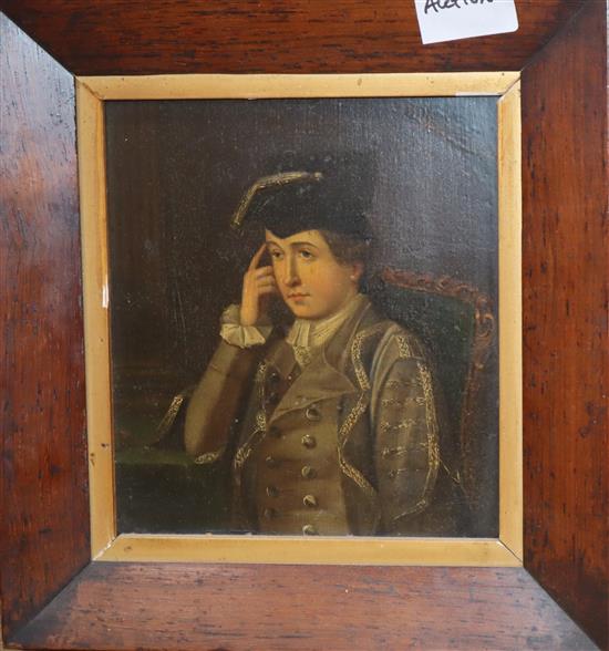 19th century Continental School, oil on board, Half length portrait of a seated gentleman, 16.5 x 14.5cm